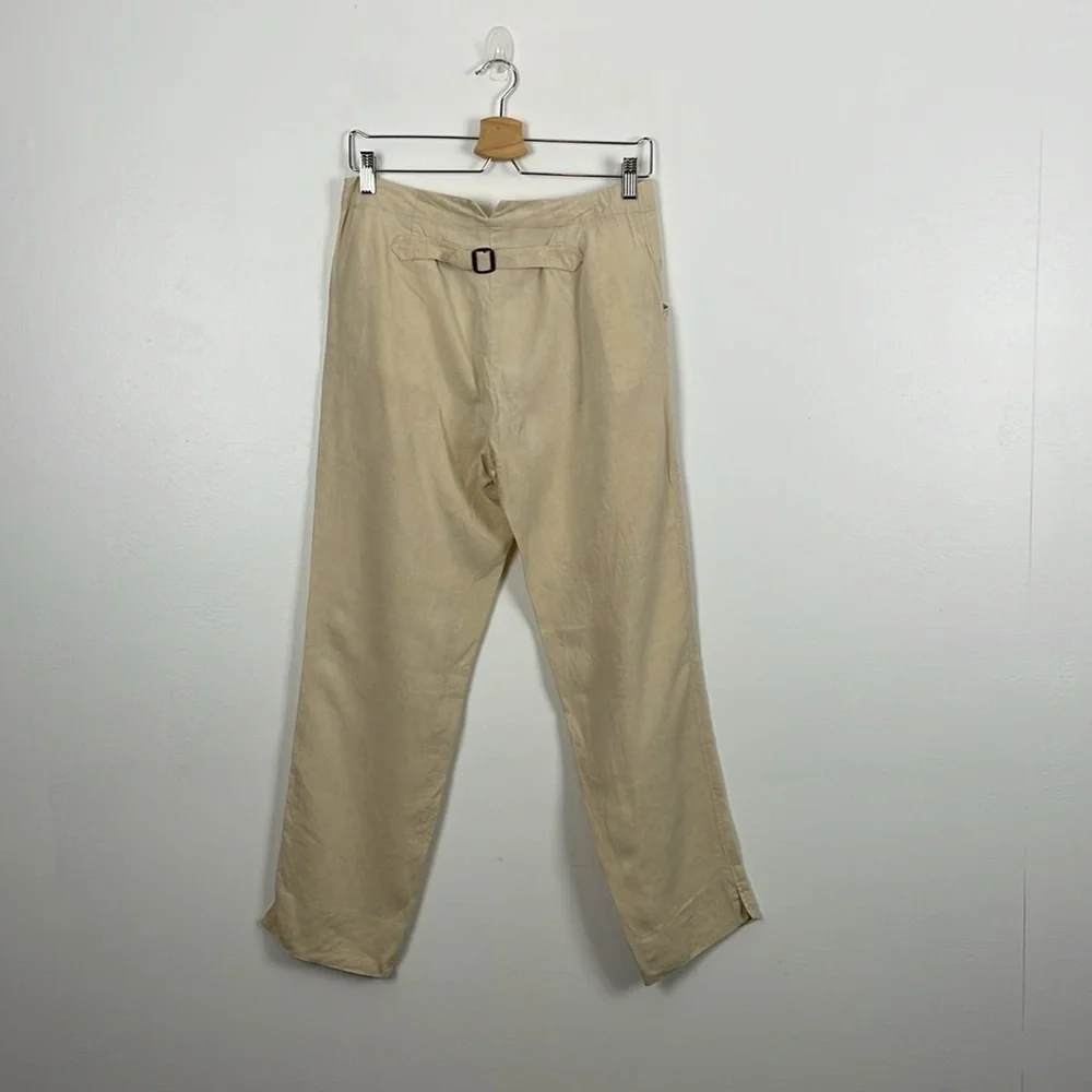 Ralph Lauren Linen Pants Womens 10 Cream Straight Leg 2 Pocket Buckle Back Pants - Picture 5 of 8